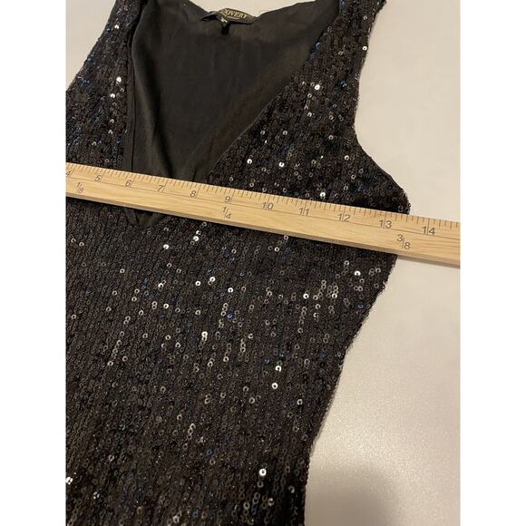 Discovery Clothing Company Size S Sequin Dress V Neck Black Bodycon Slit - Picture 6 of 6